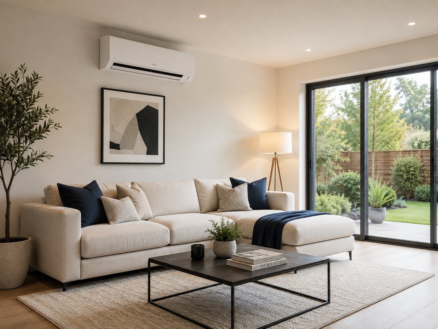 Modern air conditioned living room interior in UK home